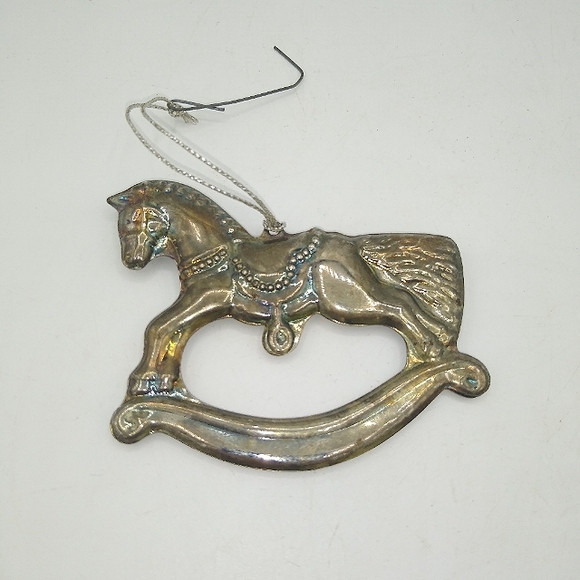 Rocking Horse Silver tone Christmas Tree Ornament Victorian Style Vintage - Picture 1 of 11